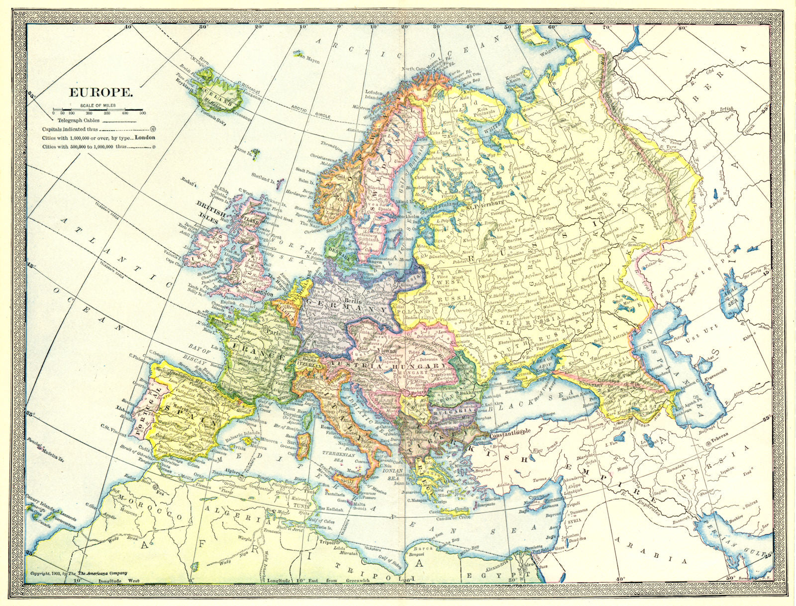EUROPE POLITICAL. Austria-Hungary. Turkey in Europe 1907 old antique map chart